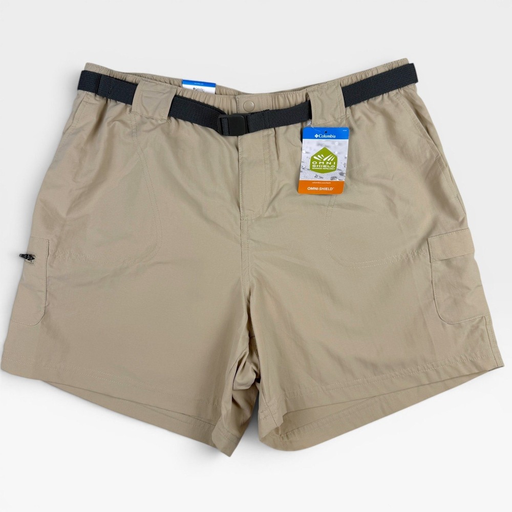 COLUMBIA Sandy River II Cargo Shorts Women L Tan Omni-Shield Hiking Outdoor